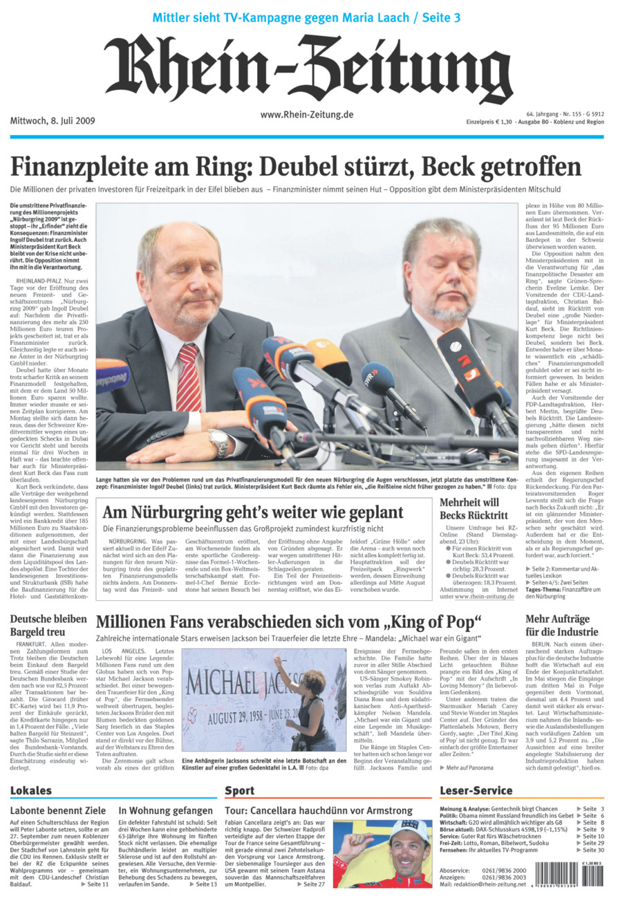 Rhein-Zeitung Koblenz & Region vom Mittwoch, 08.07.2009