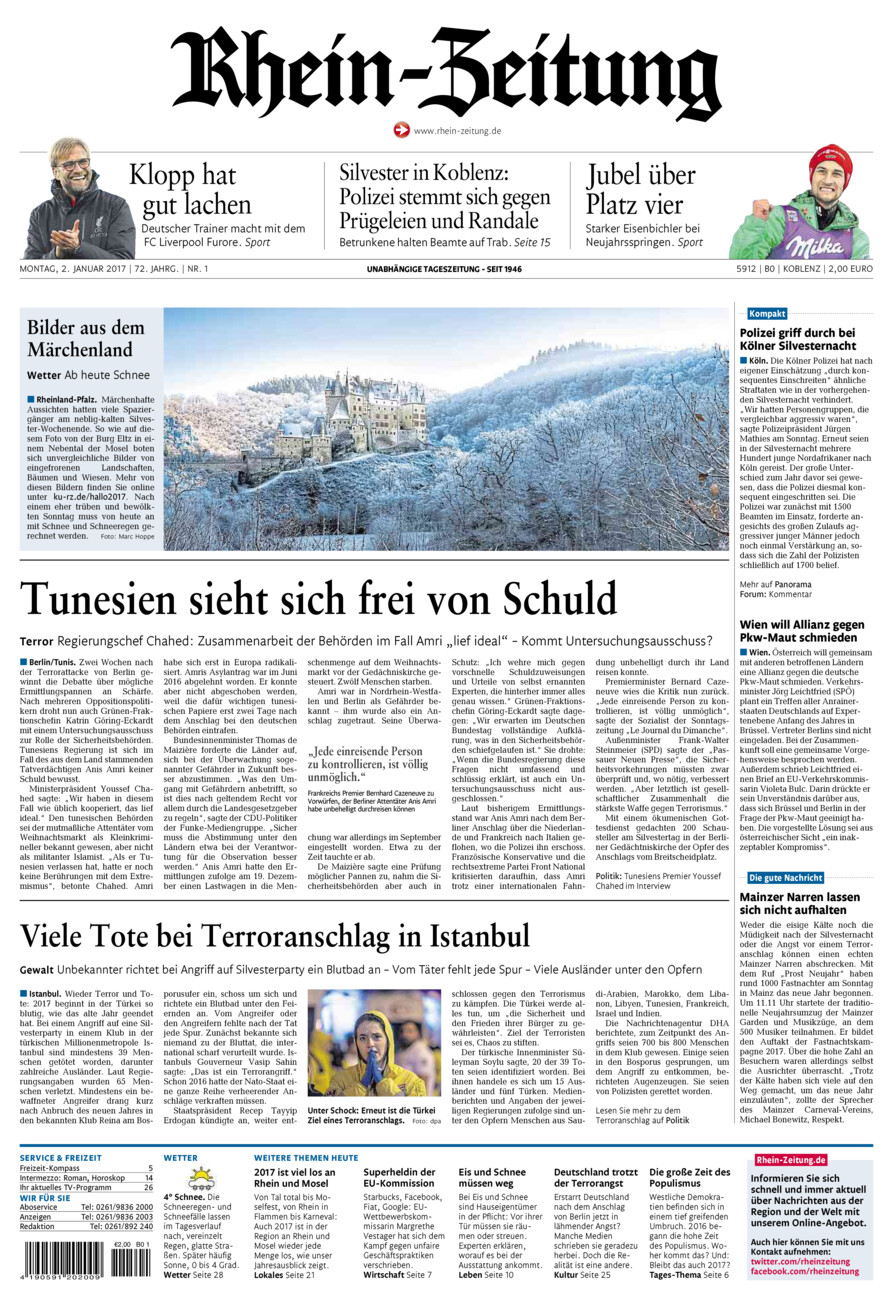 Rhein-Zeitung Koblenz & Region vom Montag, 02.01.2017