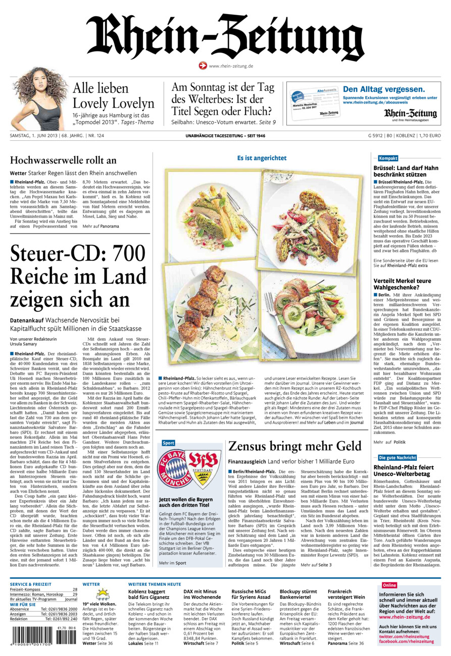 Rhein-Zeitung Koblenz & Region vom Samstag, 01.06.2013