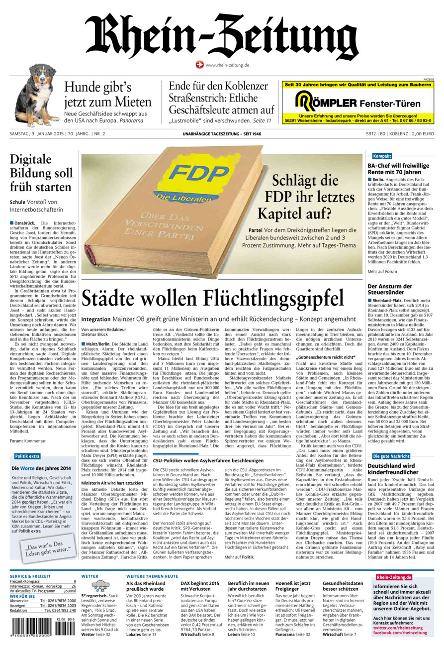 Rhein-Zeitung Koblenz & Region vom Samstag, 03.01.2015