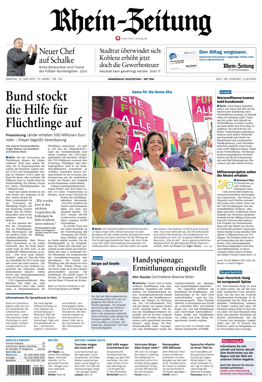 Rhein-Zeitung Koblenz & Region vom Samstag, 13.06.2015