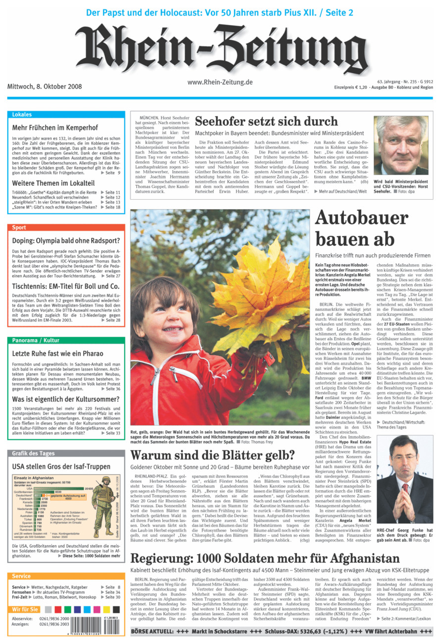 Rhein-Zeitung Koblenz & Region vom Mittwoch, 08.10.2008