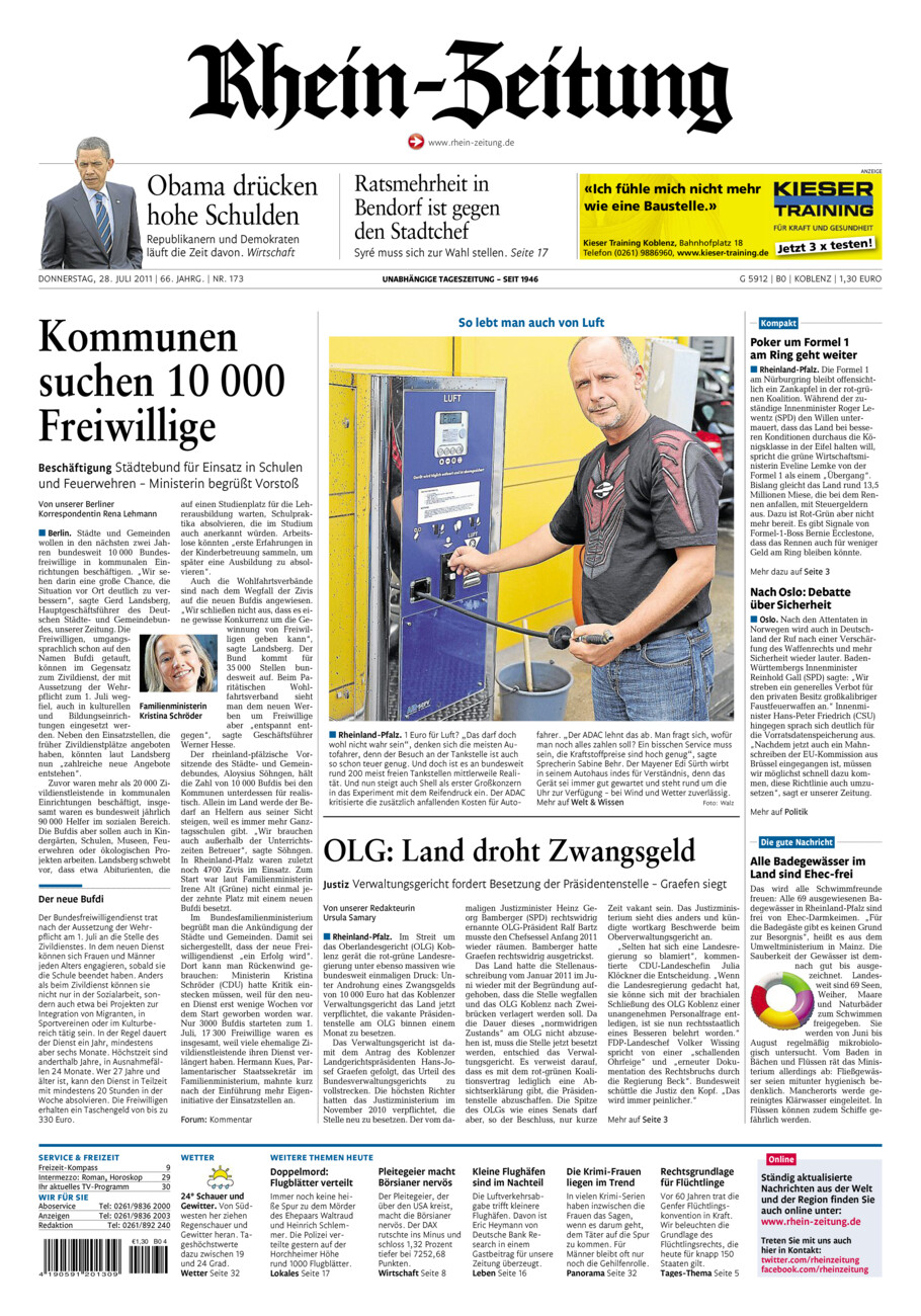 Rhein-Zeitung Koblenz & Region vom Donnerstag, 28.07.2011