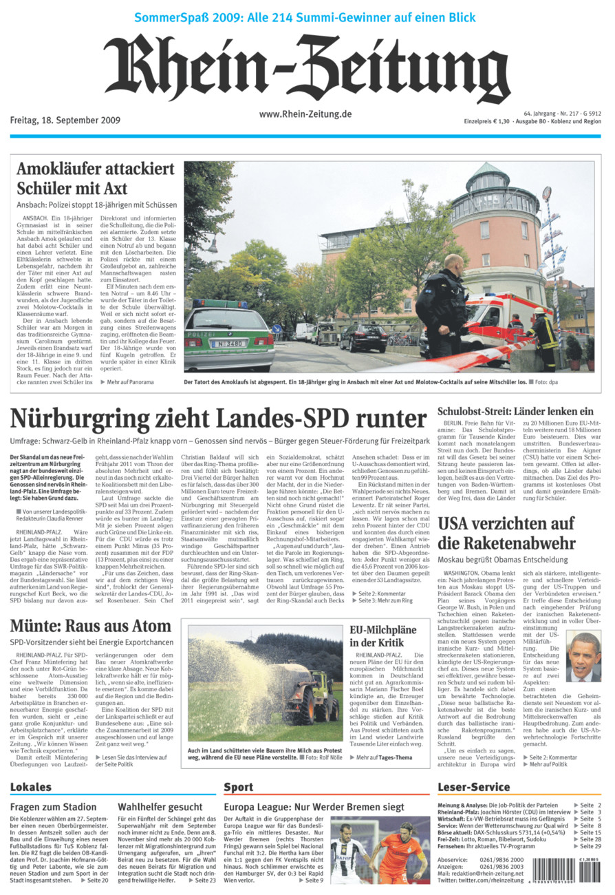 Rhein-Zeitung Koblenz & Region vom Freitag, 18.09.2009