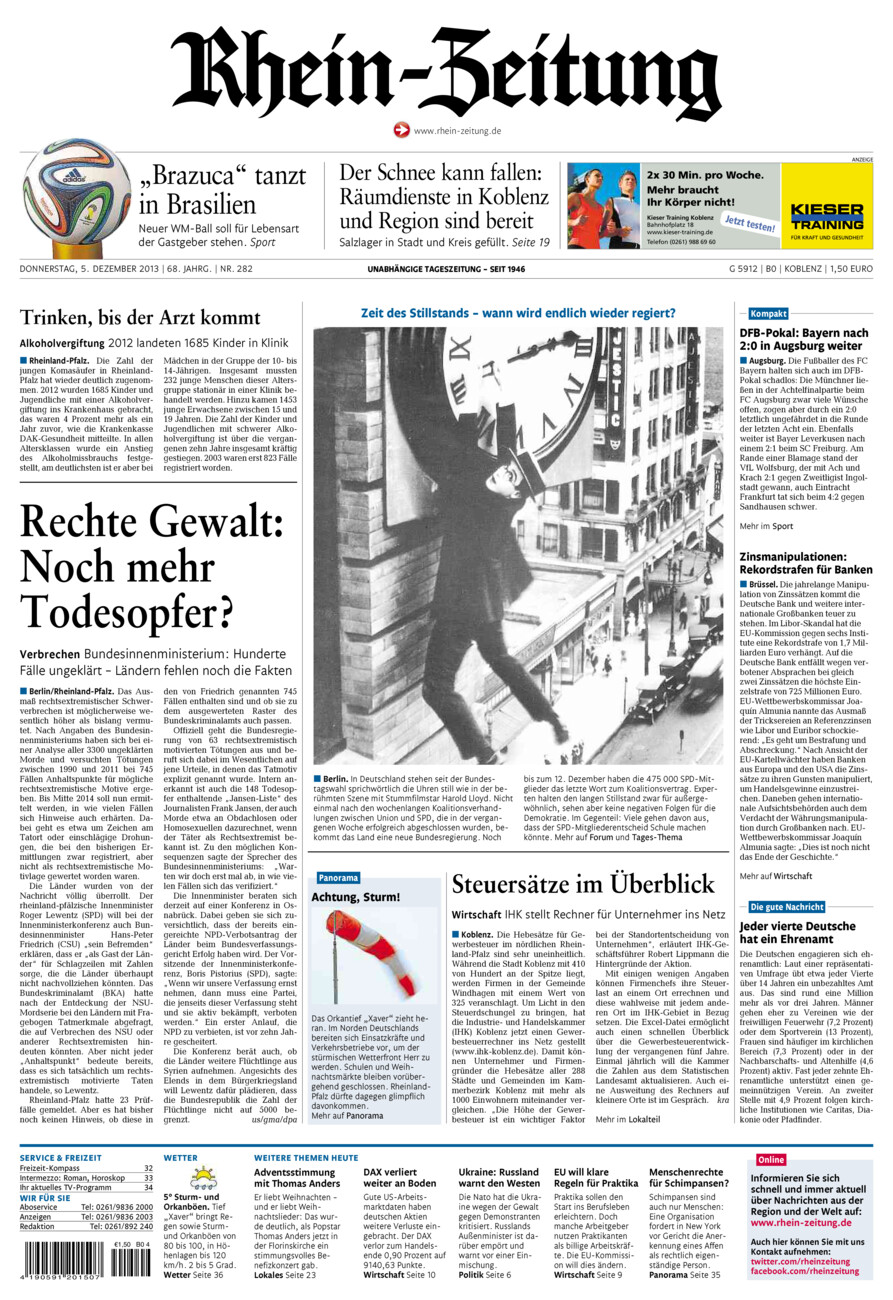 Rhein-Zeitung Koblenz & Region vom Donnerstag, 05.12.2013