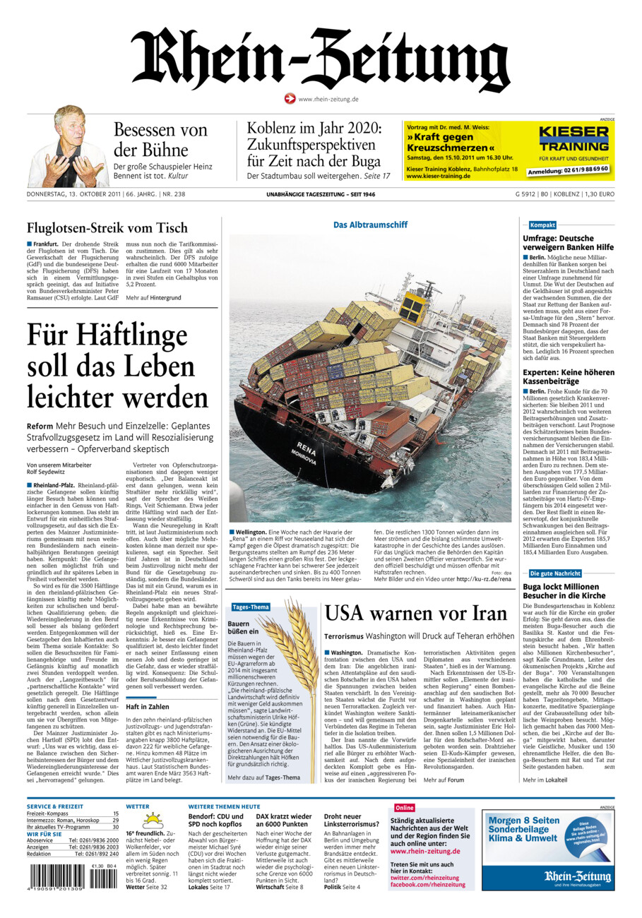 Rhein-Zeitung Koblenz & Region vom Donnerstag, 13.10.2011