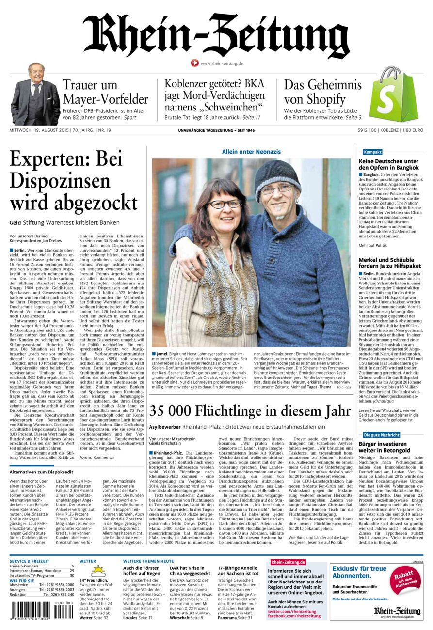 Rhein-Zeitung Koblenz & Region vom Mittwoch, 19.08.2015