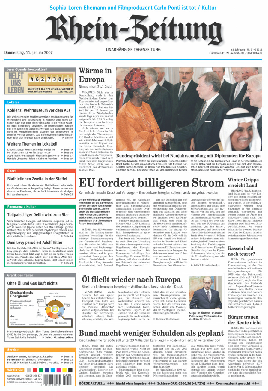 Rhein-Zeitung Koblenz & Region vom Donnerstag, 11.01.2007