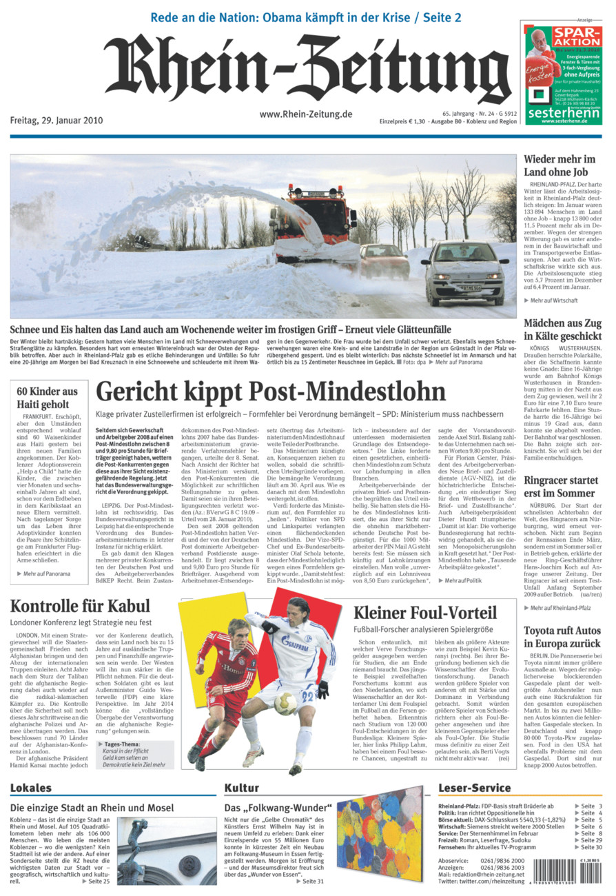 Rhein-Zeitung Koblenz & Region vom Freitag, 29.01.2010