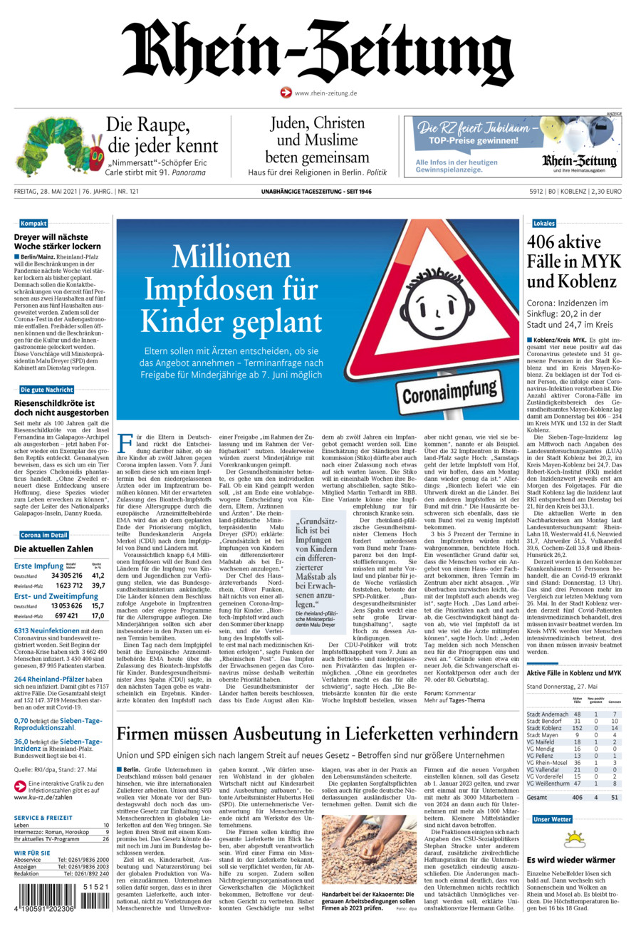 Rhein-Zeitung Koblenz & Region vom Freitag, 28.05.2021