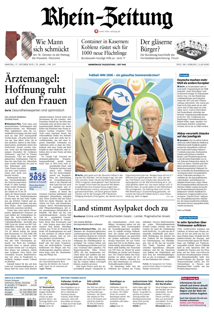 Rhein-Zeitung Koblenz & Region vom Samstag, 17.10.2015