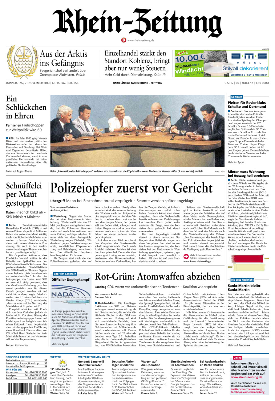 Rhein-Zeitung Koblenz & Region vom Donnerstag, 07.11.2013