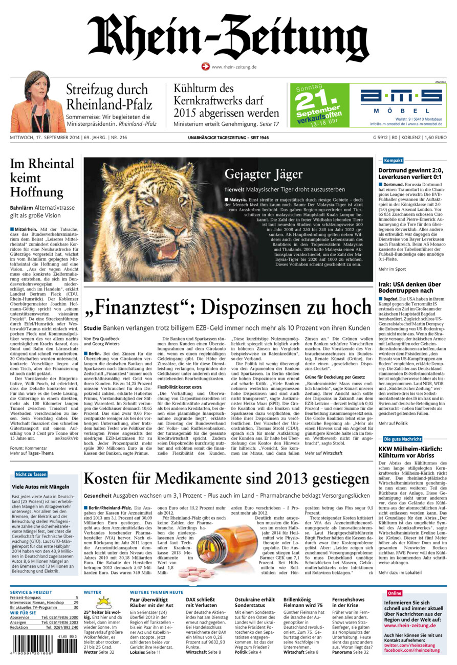 Rhein-Zeitung Koblenz & Region vom Mittwoch, 17.09.2014