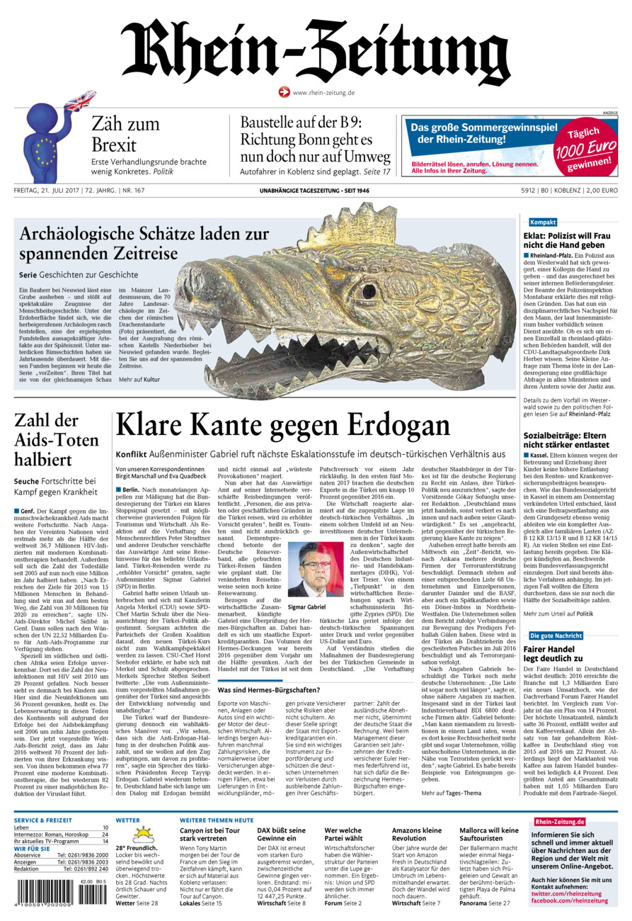 Rhein-Zeitung Koblenz & Region vom Freitag, 21.07.2017