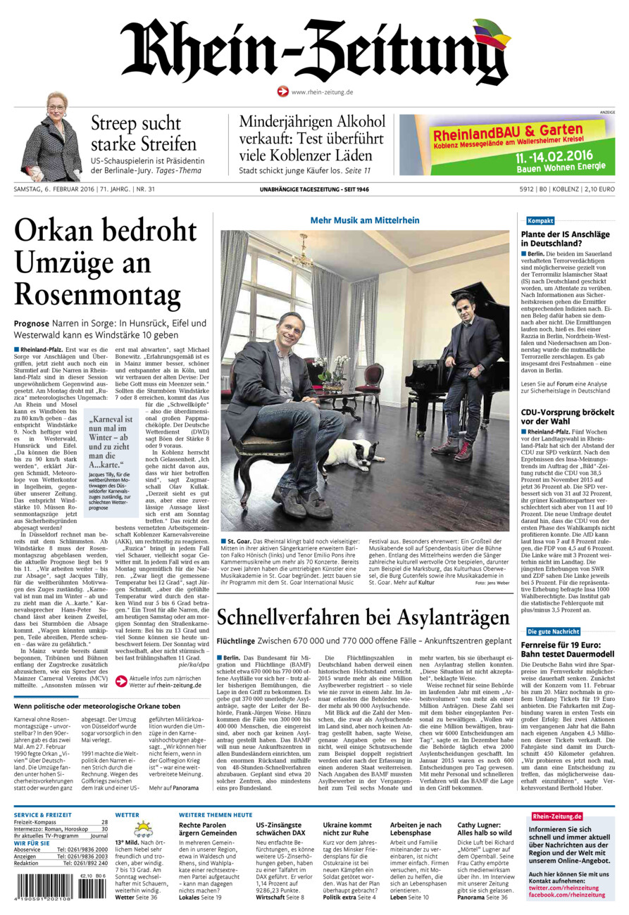 Rhein-Zeitung Koblenz & Region vom Samstag, 06.02.2016