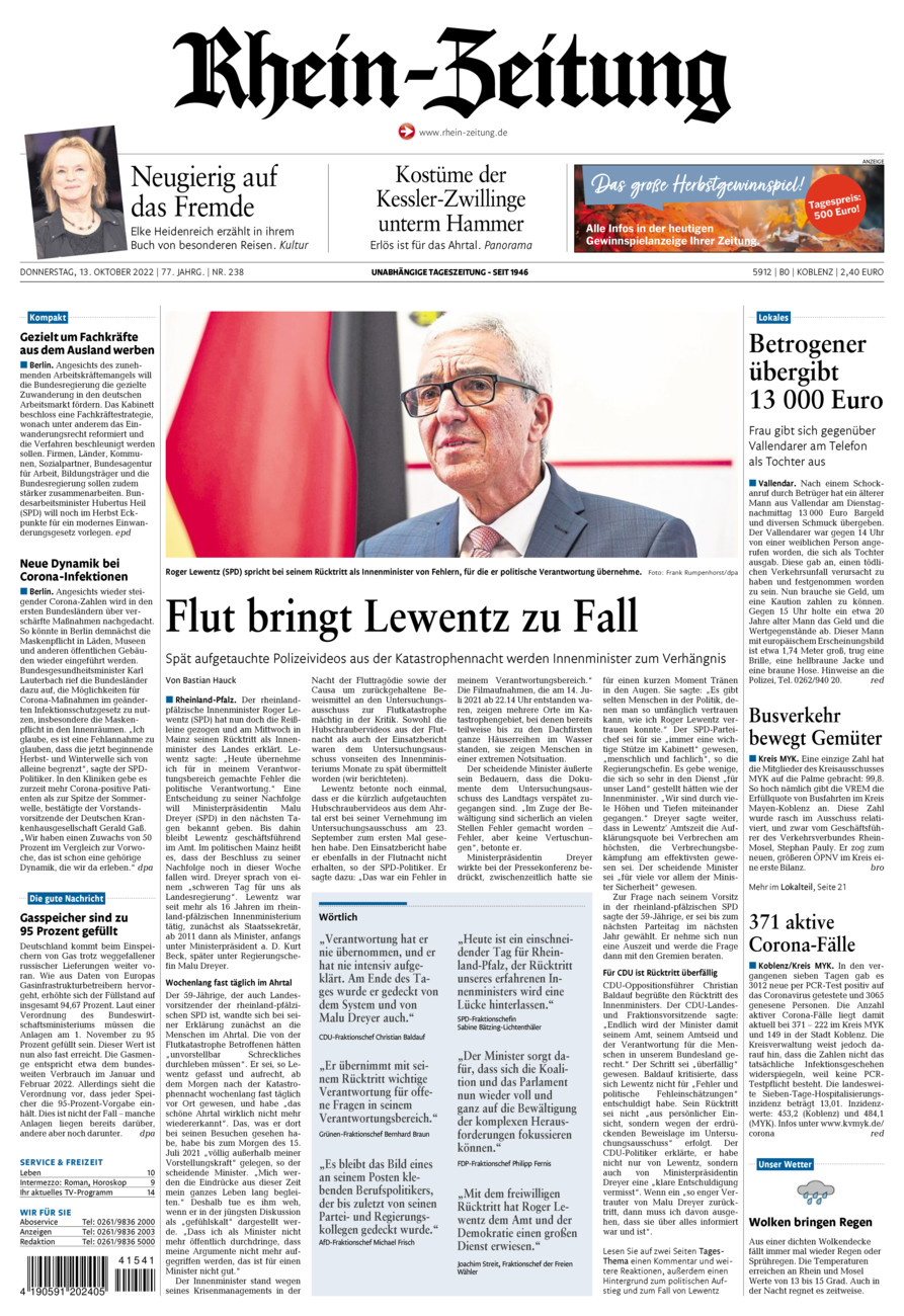 Rhein-Zeitung Koblenz & Region vom Donnerstag, 13.10.2022
