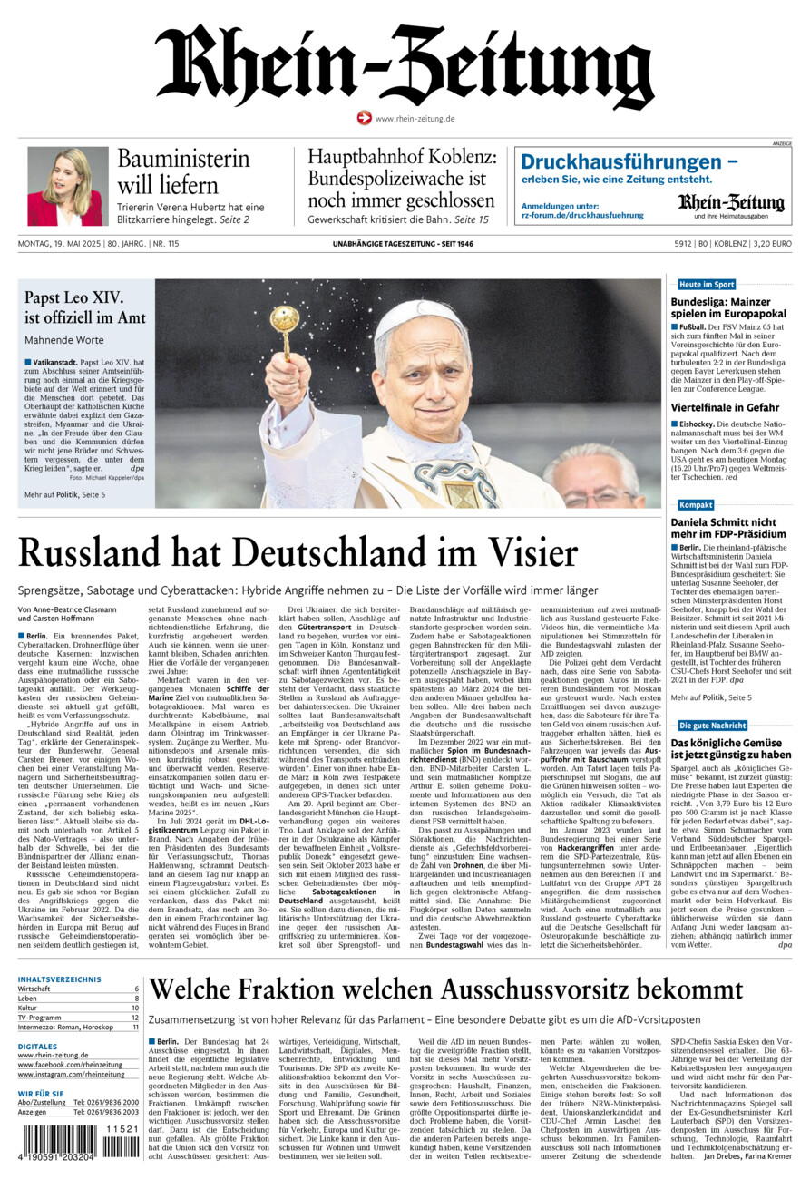 Rhein-Zeitung Koblenz & Region vom Montag, 19.05.2025