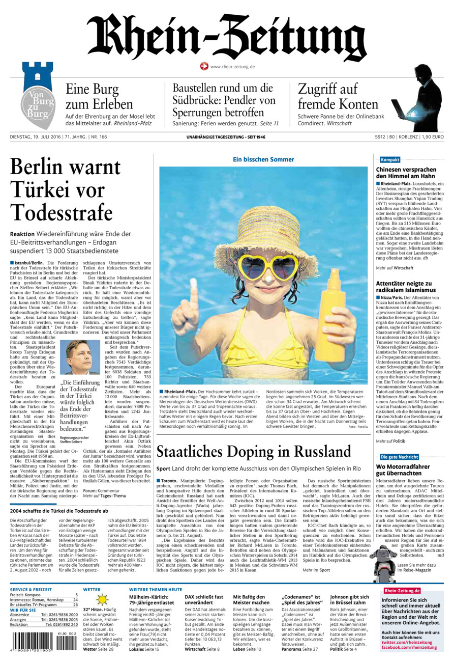 Rhein-Zeitung Koblenz & Region vom Dienstag, 19.07.2016
