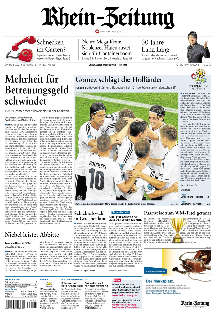 Rhein-Zeitung Koblenz & Region vom Donnerstag, 14.06.2012