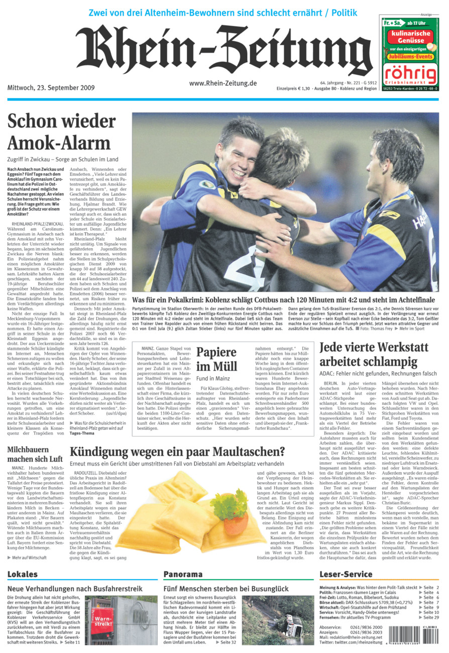 Rhein-Zeitung Koblenz & Region vom Mittwoch, 23.09.2009