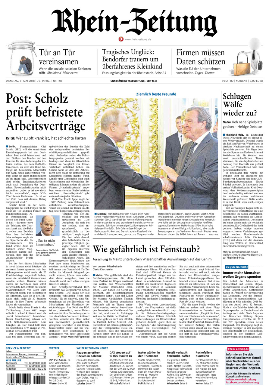 Rhein-Zeitung Koblenz & Region vom Dienstag, 08.05.2018