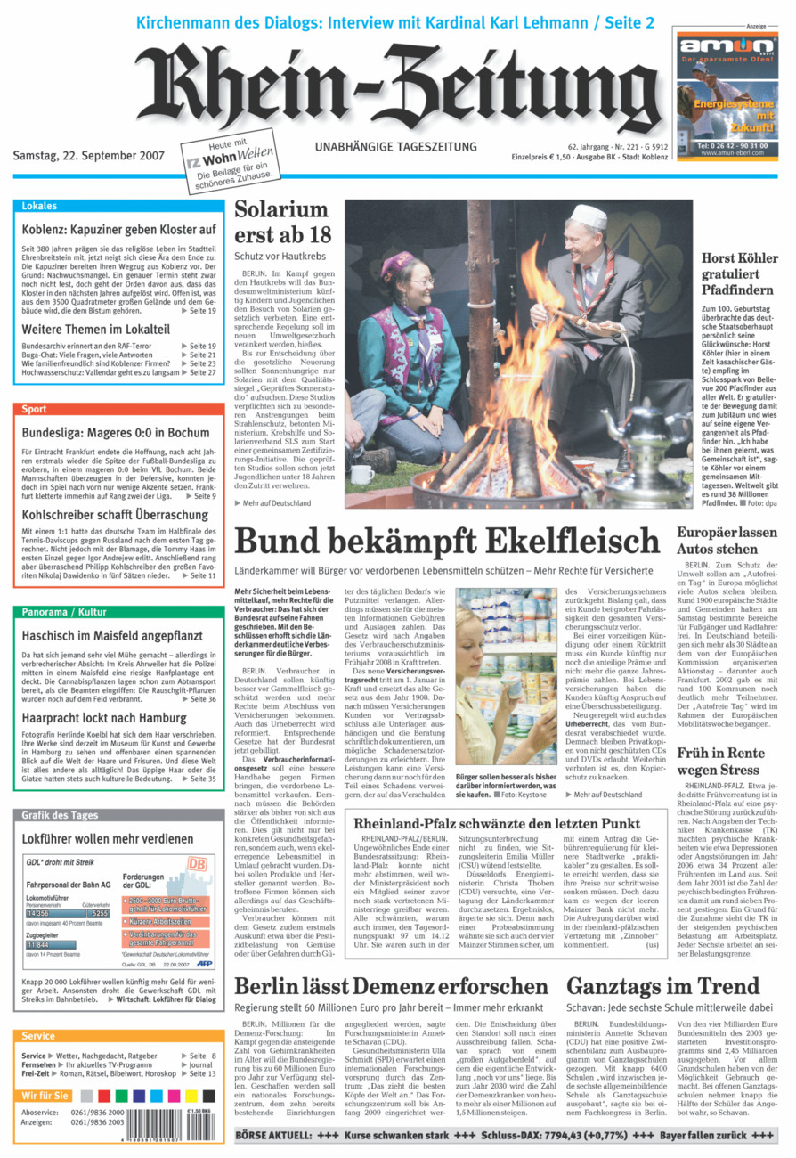 Rhein-Zeitung Koblenz & Region vom Samstag, 22.09.2007