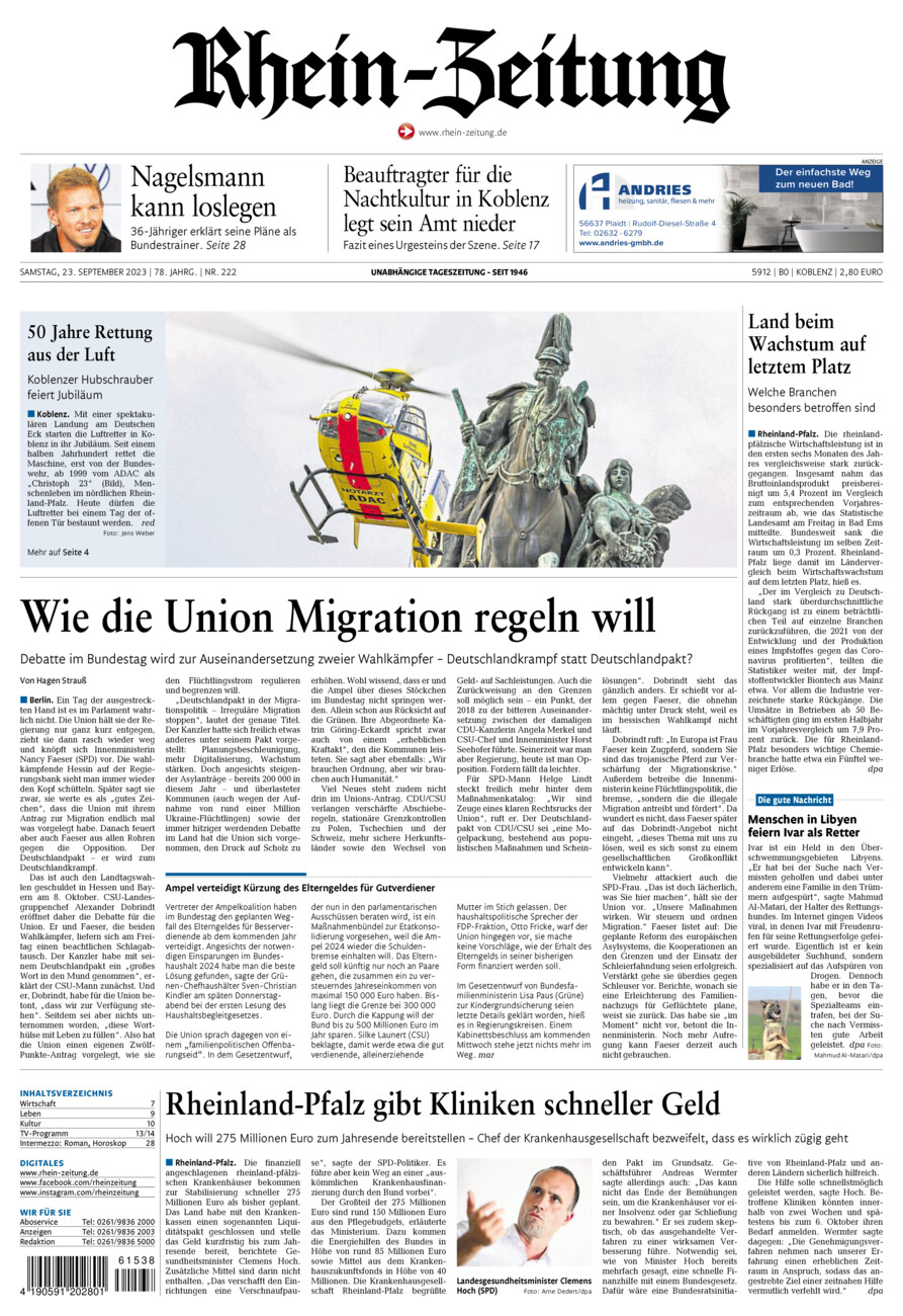 Rhein-Zeitung Koblenz & Region vom Samstag, 23.09.2023