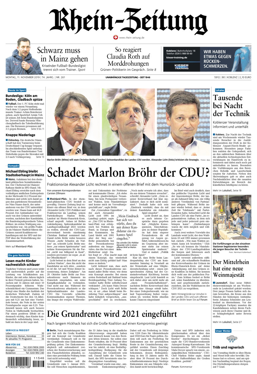 Rhein-Zeitung Koblenz & Region vom Montag, 11.11.2019