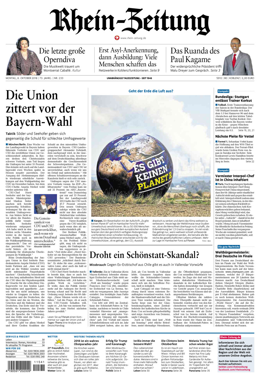 Rhein-Zeitung Koblenz & Region vom Montag, 08.10.2018