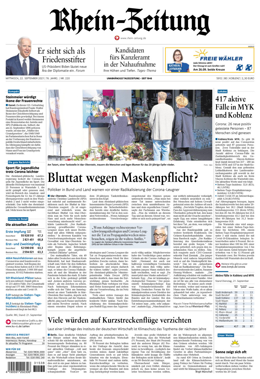 Rhein-Zeitung Koblenz & Region vom Mittwoch, 22.09.2021