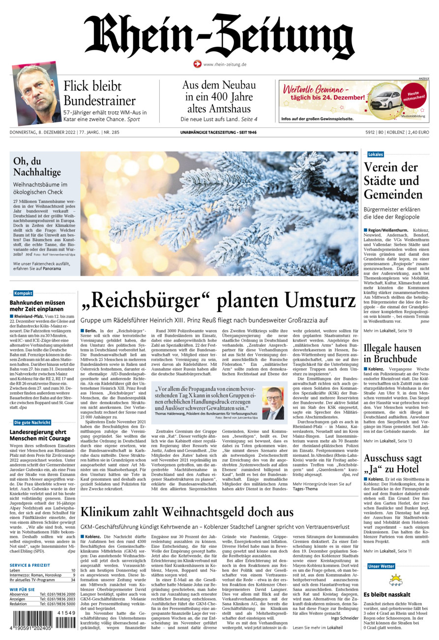 Rhein-Zeitung Koblenz & Region vom Donnerstag, 08.12.2022