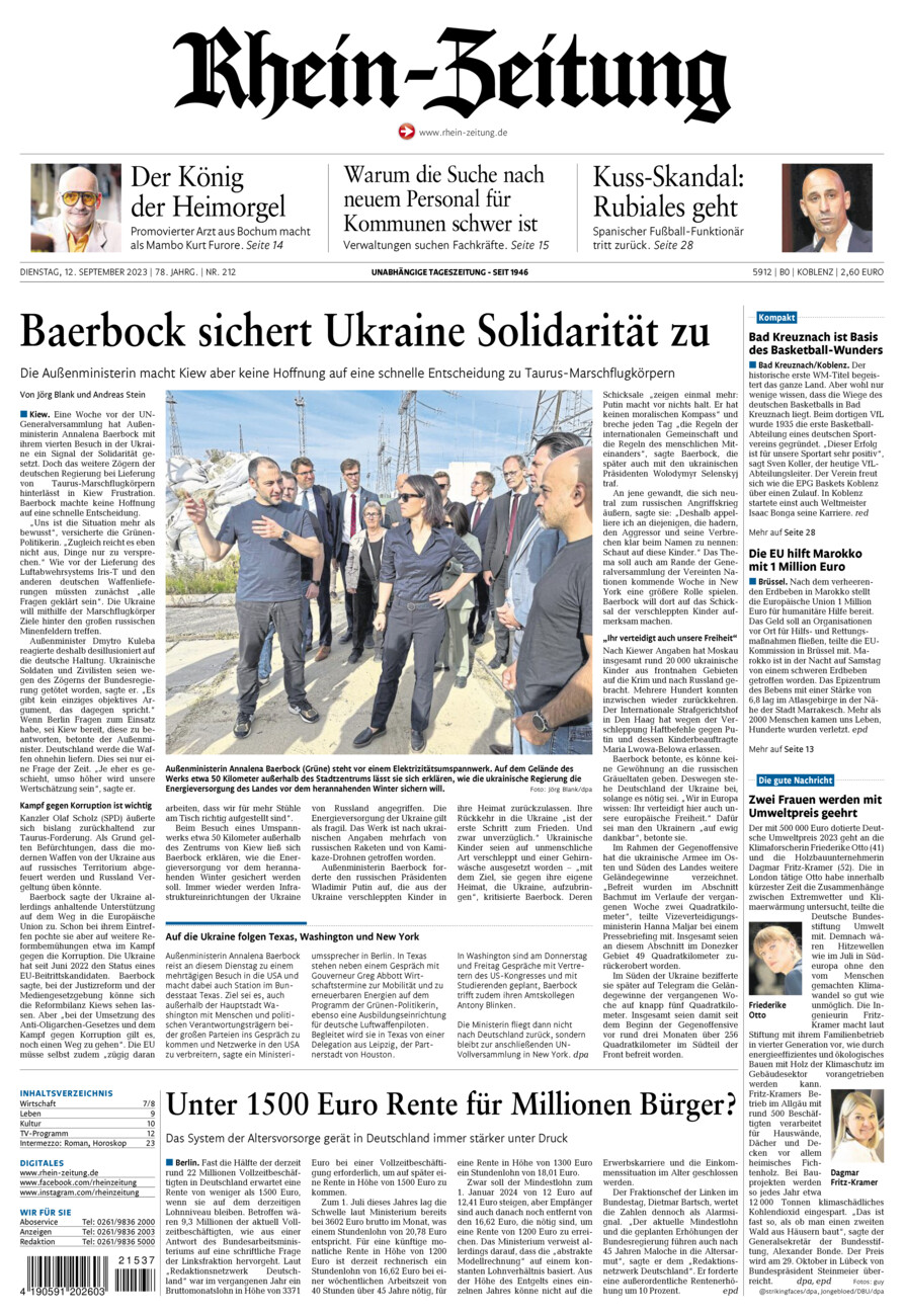 Rhein-Zeitung Koblenz & Region vom Dienstag, 12.09.2023