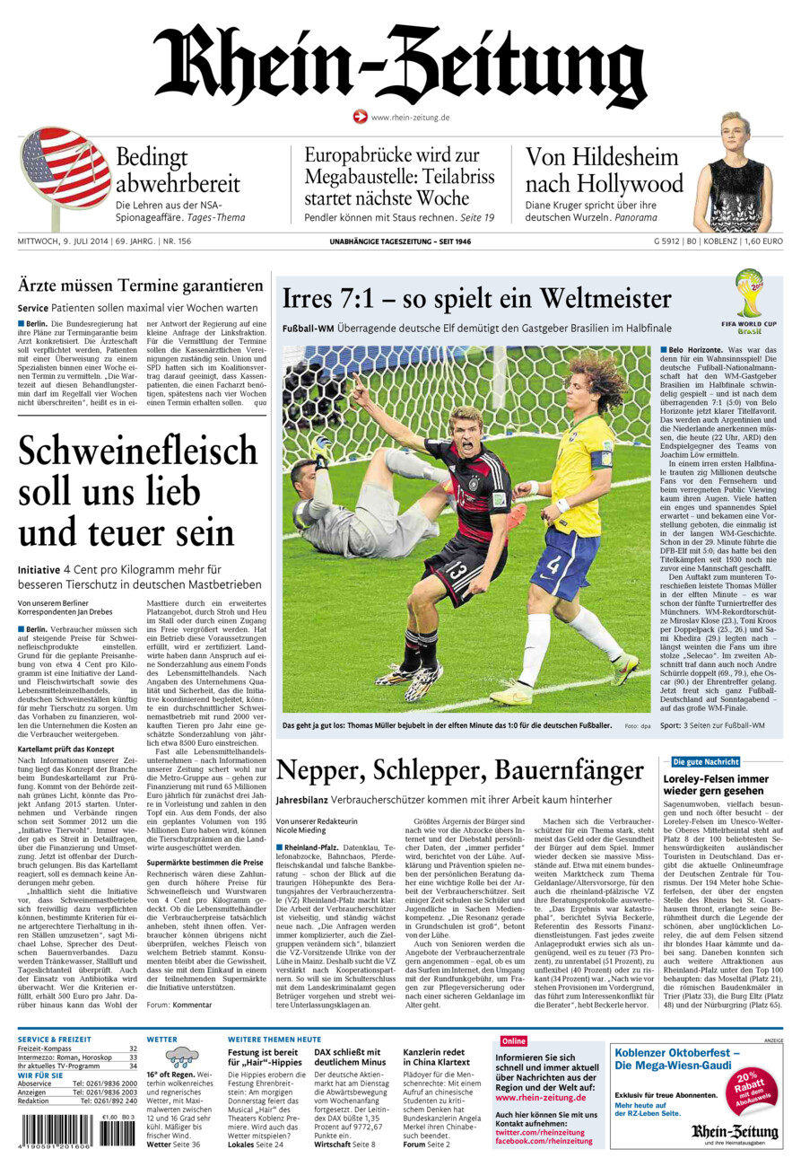 Rhein-Zeitung Koblenz & Region vom Mittwoch, 09.07.2014