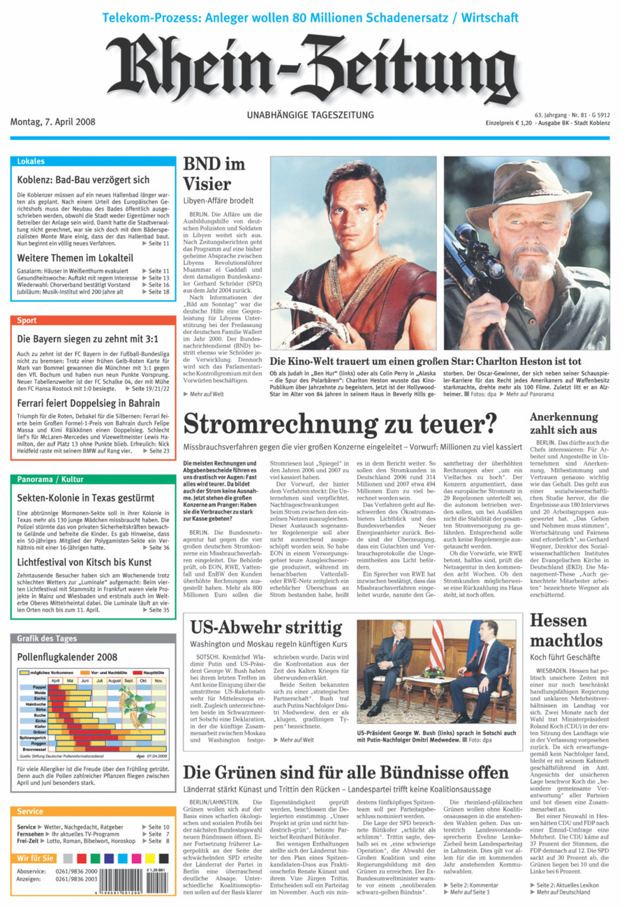 Rhein-Zeitung Koblenz & Region vom Montag, 07.04.2008