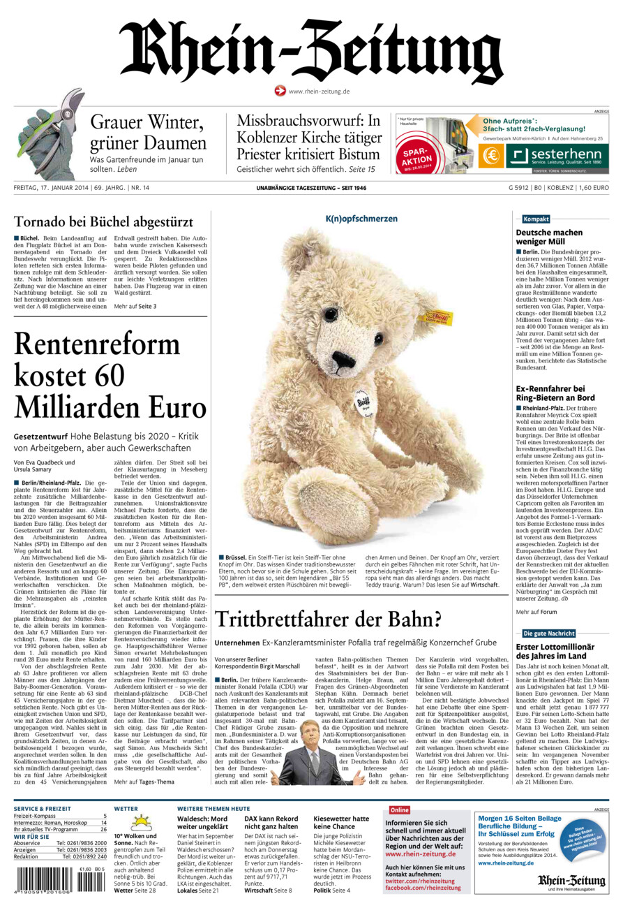 Rhein-Zeitung Koblenz & Region vom Freitag, 17.01.2014