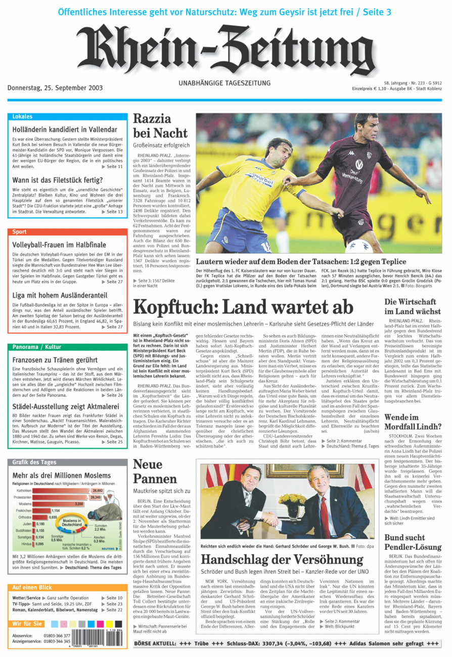 Rhein-Zeitung Koblenz & Region vom Donnerstag, 25.09.2003