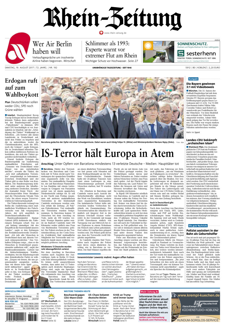 Rhein-Zeitung Koblenz & Region vom Samstag, 19.08.2017
