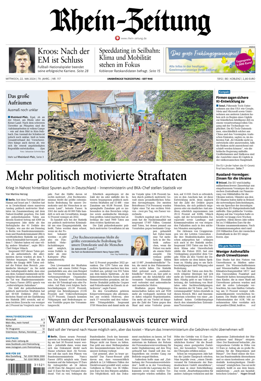 Rhein-Zeitung Koblenz & Region vom Mittwoch, 22.05.2024