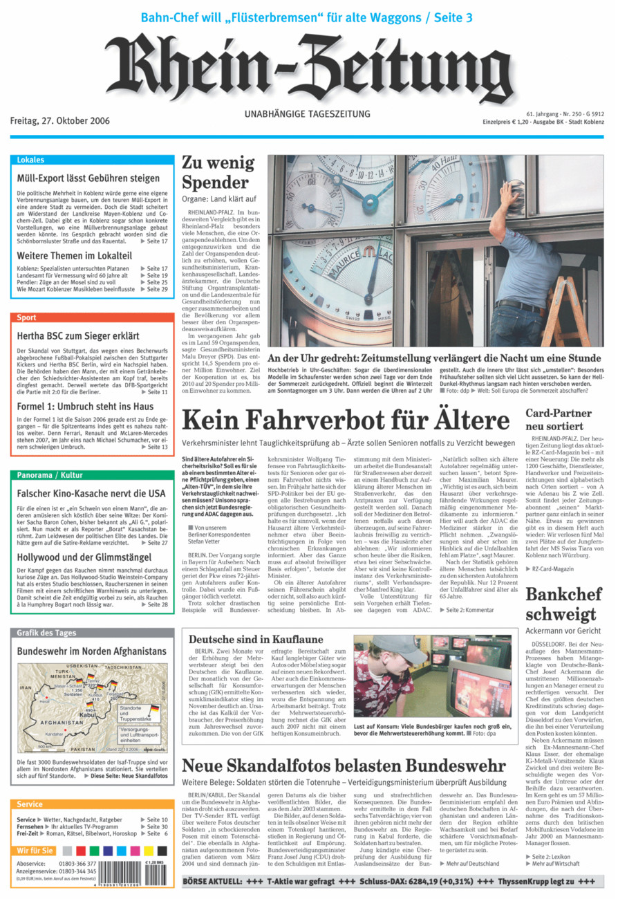 Rhein-Zeitung Koblenz & Region vom Freitag, 27.10.2006