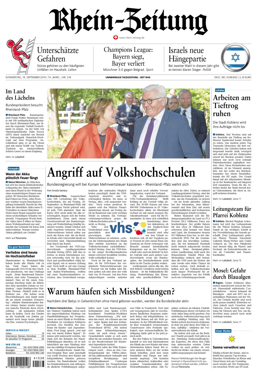 Rhein-Zeitung Koblenz & Region vom Donnerstag, 19.09.2019