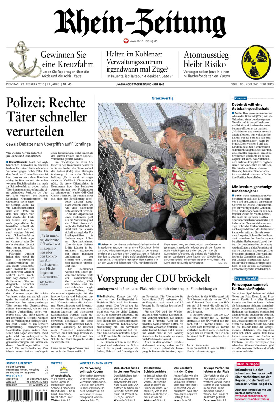 Rhein-Zeitung Koblenz & Region vom Dienstag, 23.02.2016