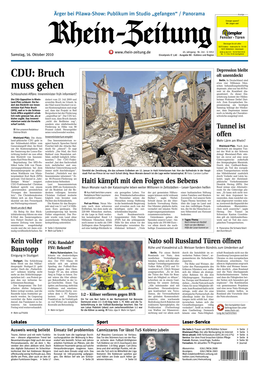 Rhein-Zeitung Koblenz & Region vom Samstag, 16.10.2010
