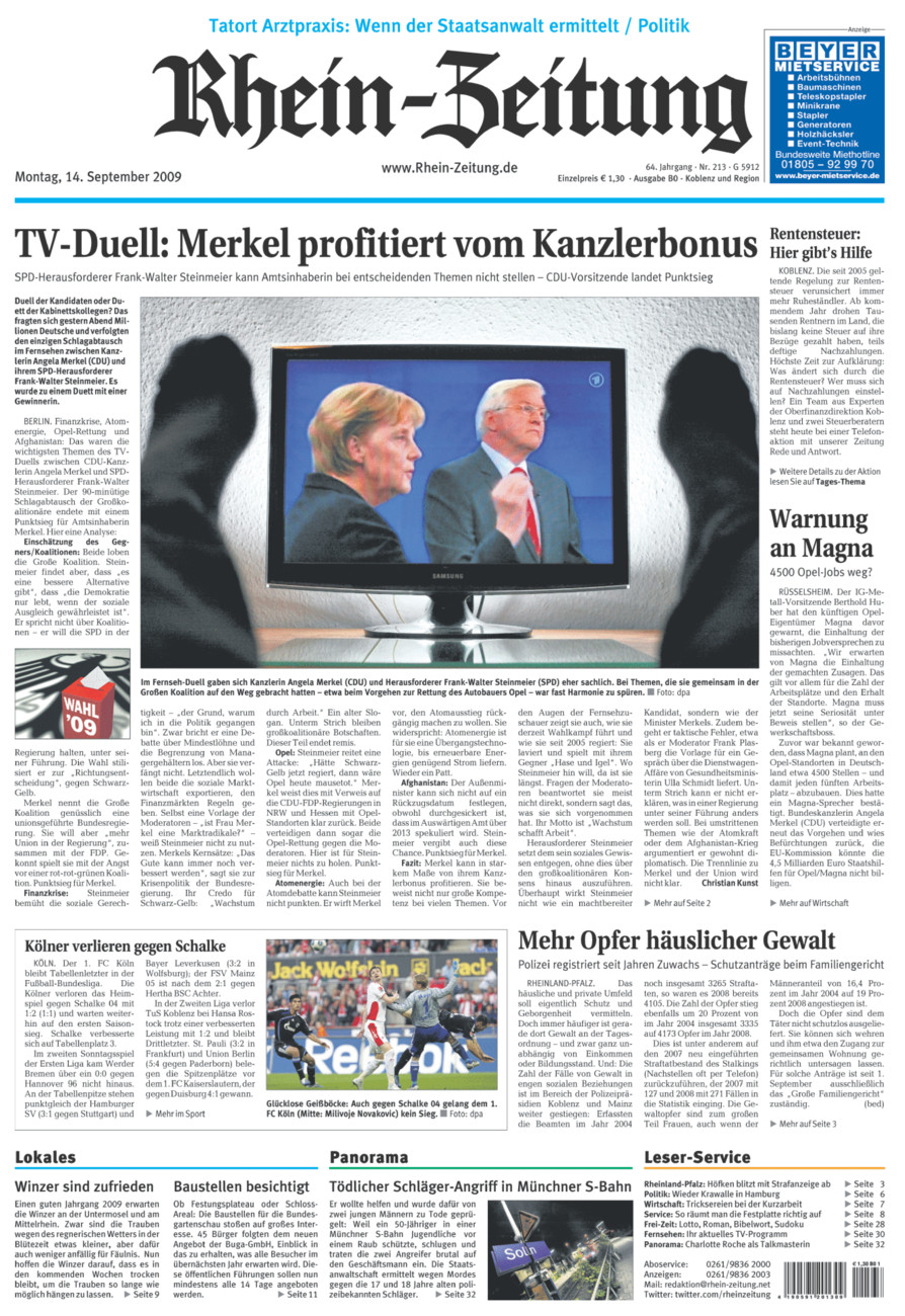 Rhein-Zeitung Koblenz & Region vom Montag, 14.09.2009