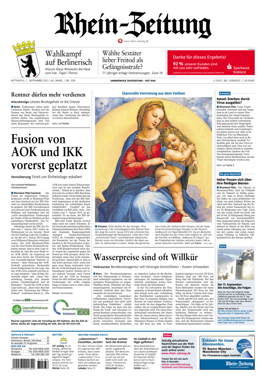 Rhein-Zeitung Koblenz & Region vom Mittwoch, 07.09.2011