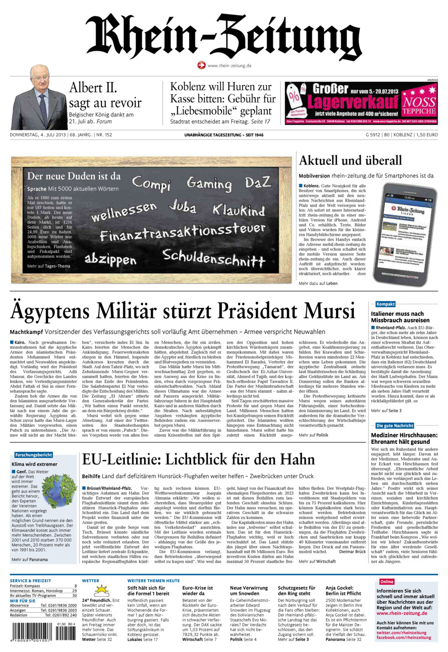 Rhein-Zeitung Koblenz & Region vom Donnerstag, 04.07.2013