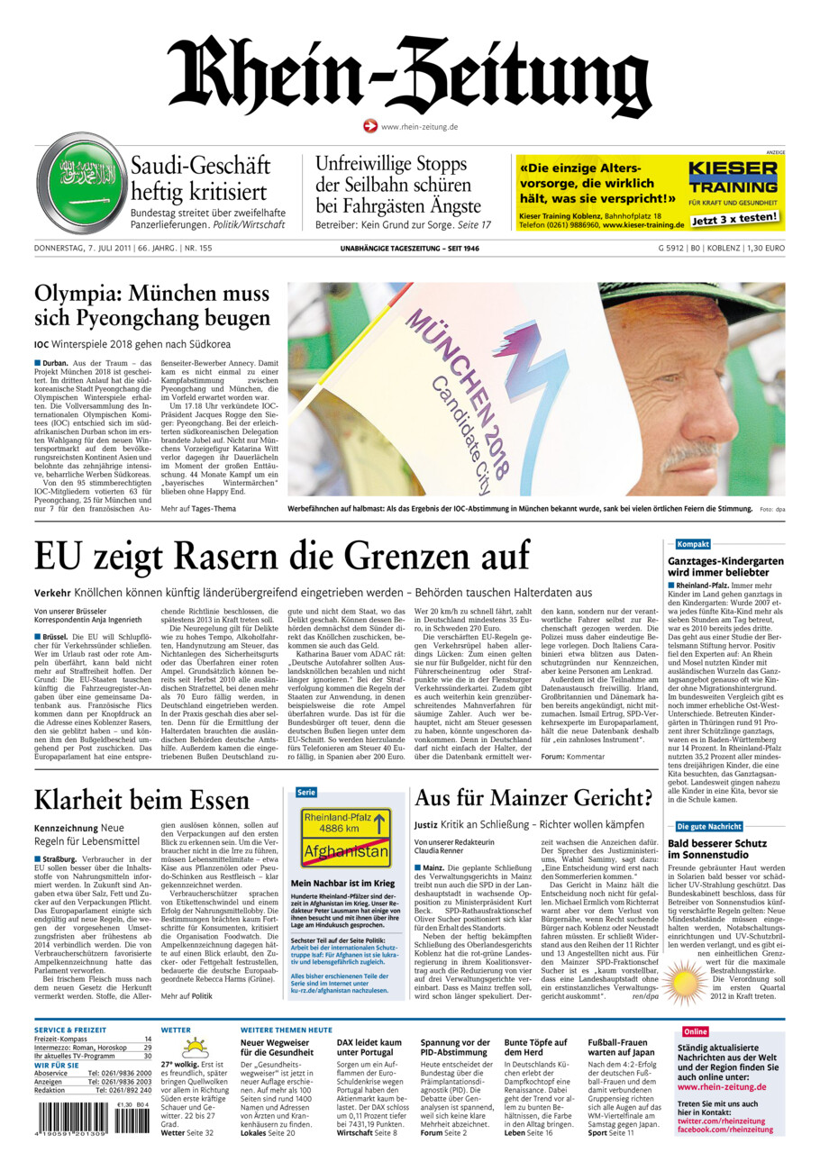 Rhein-Zeitung Koblenz & Region vom Donnerstag, 07.07.2011