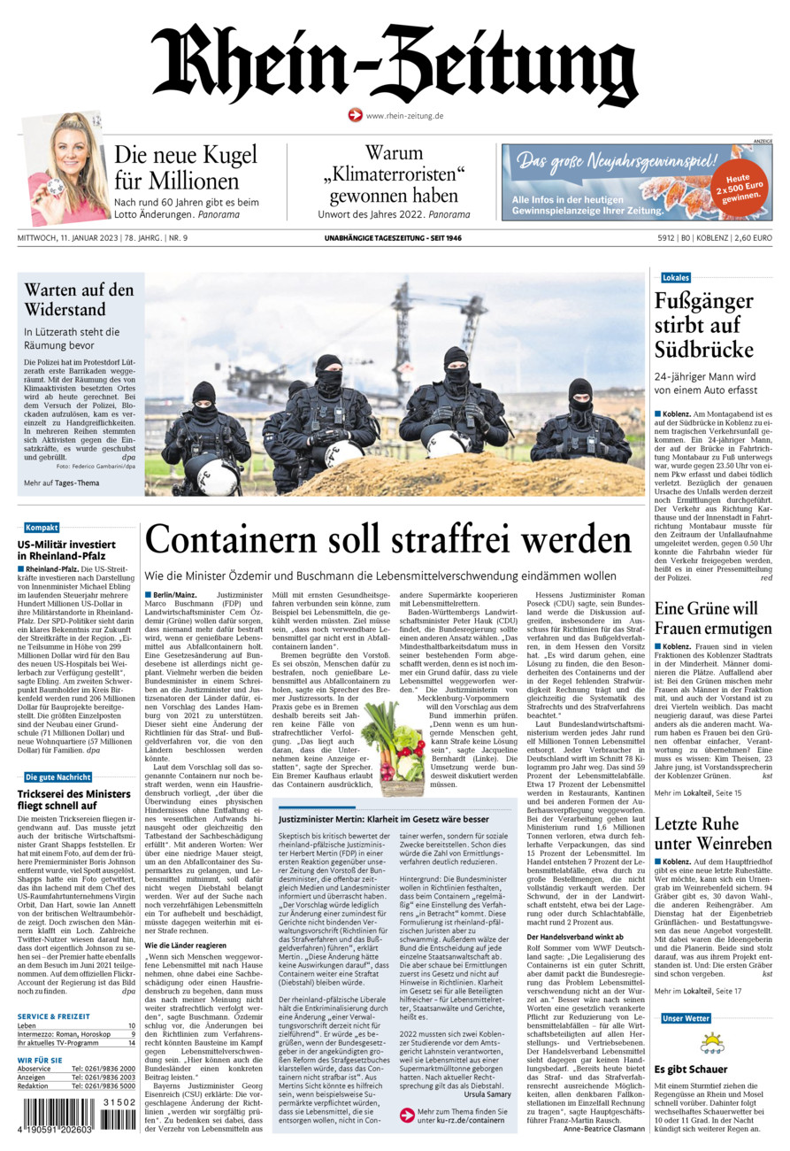 Rhein-Zeitung Koblenz & Region vom Mittwoch, 11.01.2023
