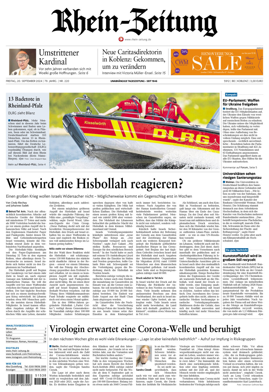 Rhein-Zeitung Koblenz & Region vom Freitag, 20.09.2024