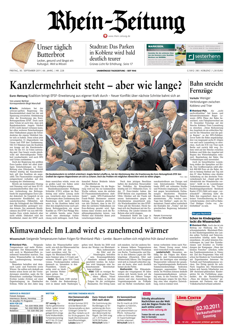 Rhein-Zeitung Koblenz & Region vom Freitag, 30.09.2011
