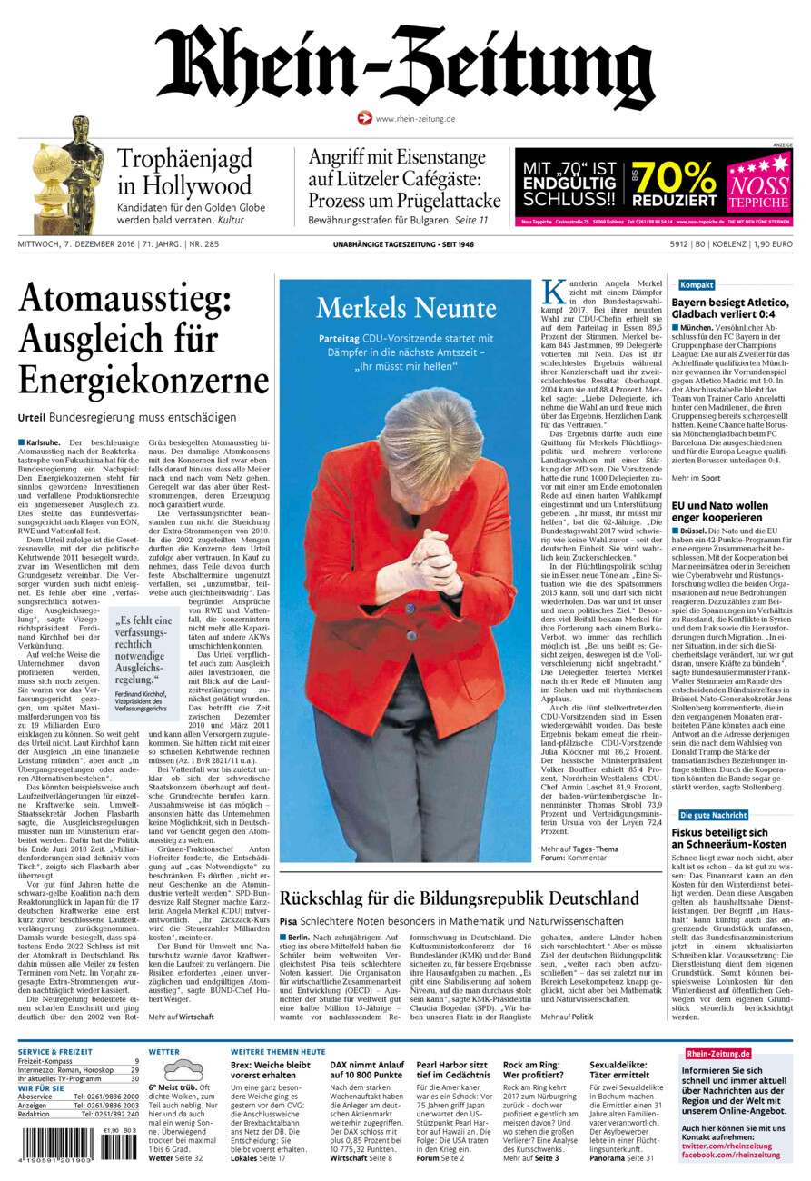 Rhein-Zeitung Koblenz & Region vom Mittwoch, 07.12.2016